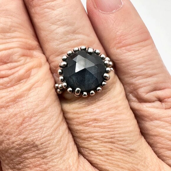 Pandora Blue Grey Stone Sterling Silver Ring Size 7.75 - Picture 2 of 6
